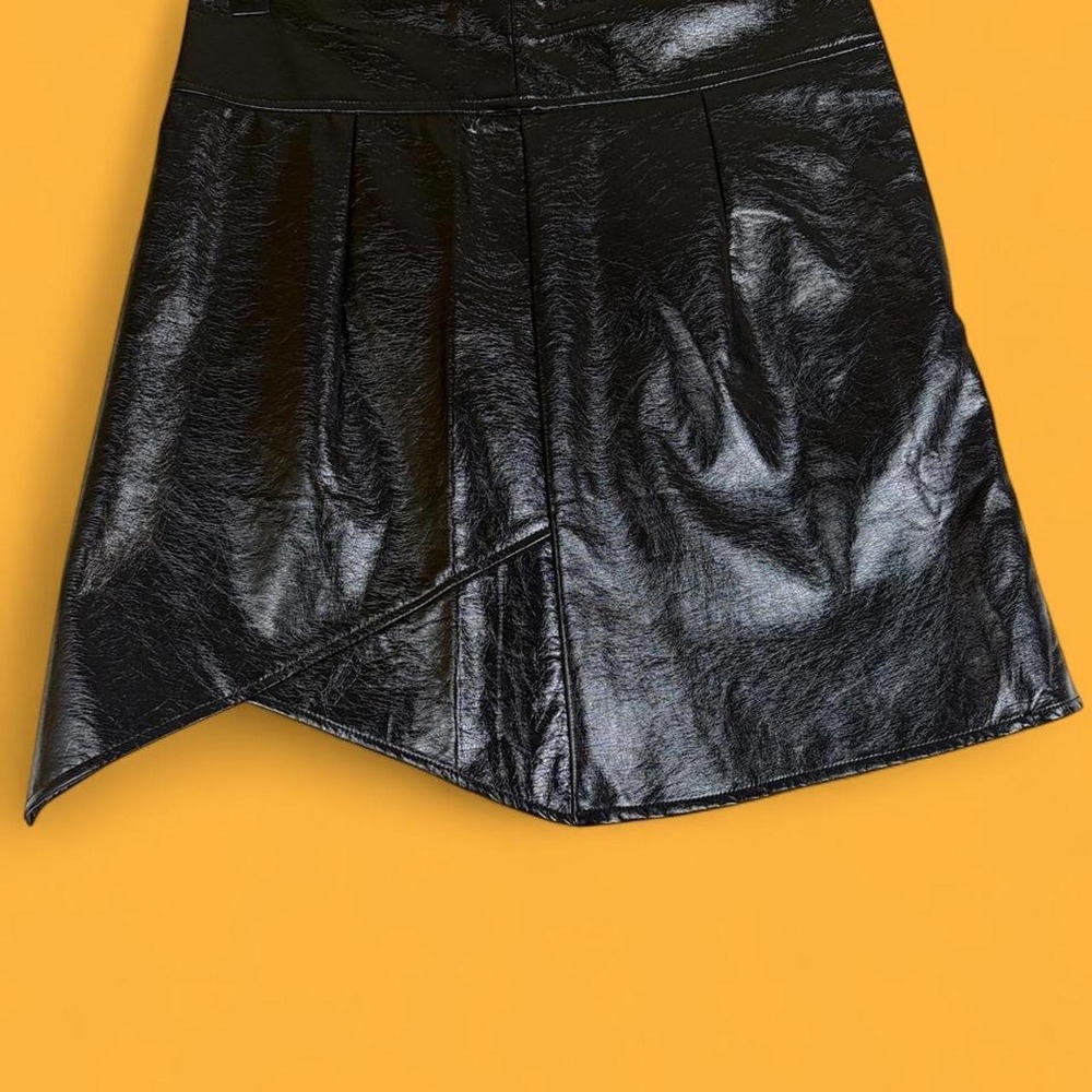 SHEIN Black Faux Leather Asymmetrical Mini Skirt Edgy Textured Size L
